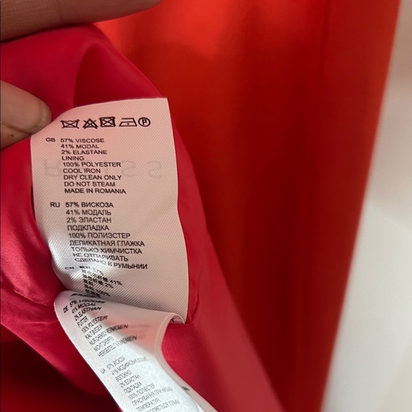 Reiss Orange-Red Coral Fitted Bodycon Cap-Sleeve Midi Sheath Dress 2 Stretch - Picture 10 of 12